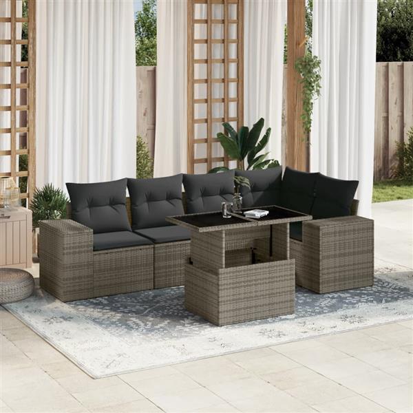 Grote foto vidaxl 6 delige loungeset met kussens poly rattan grijs tuin en terras tuinmeubelen
