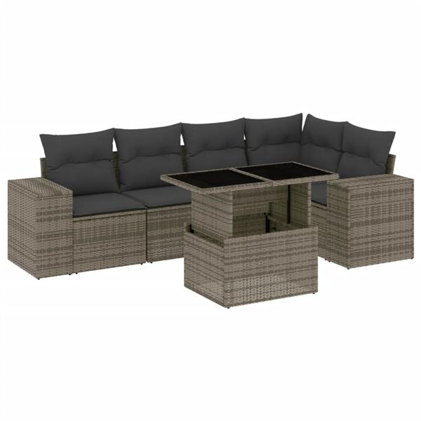 Grote foto vidaxl 6 delige loungeset met kussens poly rattan grijs tuin en terras tuinmeubelen