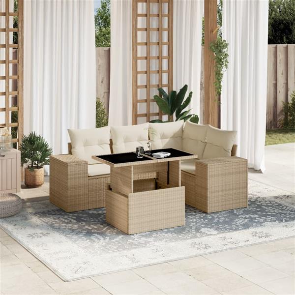Grote foto vidaxl 5 delige loungeset met kussens poly rattan beige tuin en terras tuinmeubelen