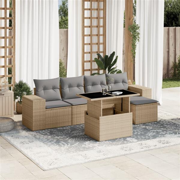 Grote foto vidaxl 6 delige loungeset met kussens poly rattan beige tuin en terras tuinmeubelen