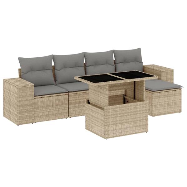 Grote foto vidaxl 6 delige loungeset met kussens poly rattan beige tuin en terras tuinmeubelen