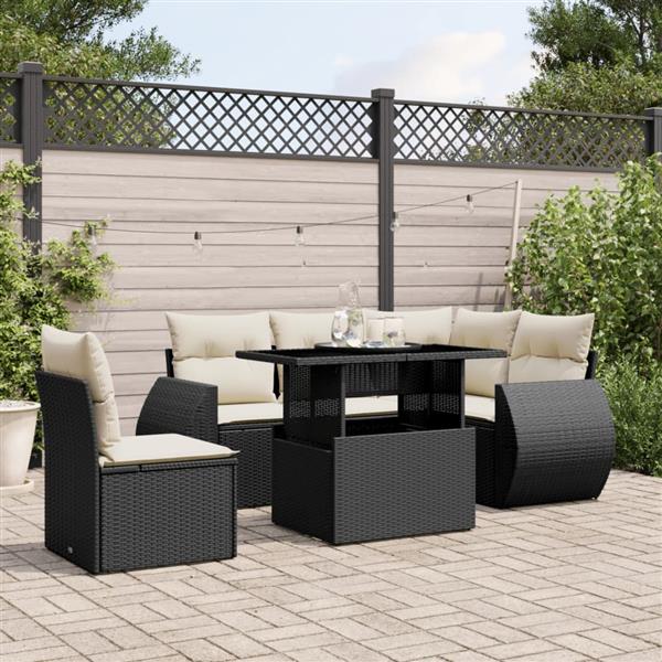 Grote foto vidaxl 6 delige loungeset met kussens poly rattan zwart tuin en terras tuinmeubelen