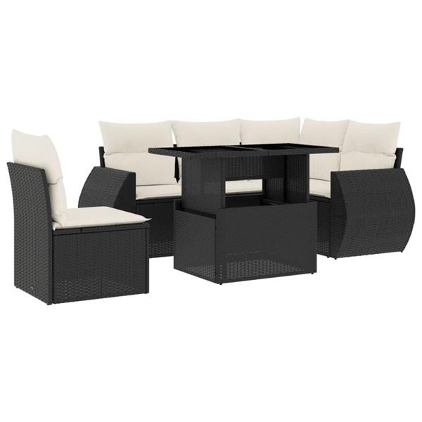 Grote foto vidaxl 6 delige loungeset met kussens poly rattan zwart tuin en terras tuinmeubelen