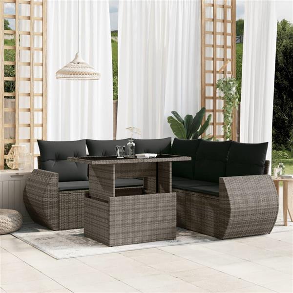 Grote foto vidaxl 6 delige loungeset met kussens poly rattan grijs tuin en terras tuinmeubelen