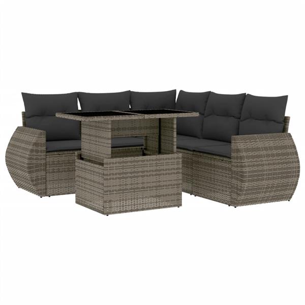 Grote foto vidaxl 6 delige loungeset met kussens poly rattan grijs tuin en terras tuinmeubelen