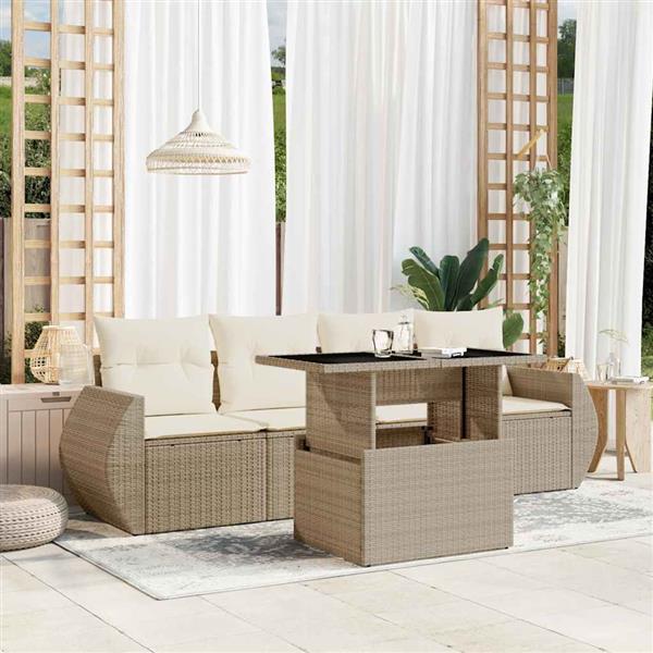 Grote foto vidaxl 5 delige loungeset met kussens poly rattan beige tuin en terras tuinmeubelen