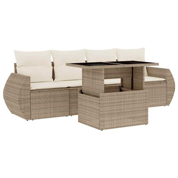 Grote foto vidaxl 5 delige loungeset met kussens poly rattan beige tuin en terras tuinmeubelen
