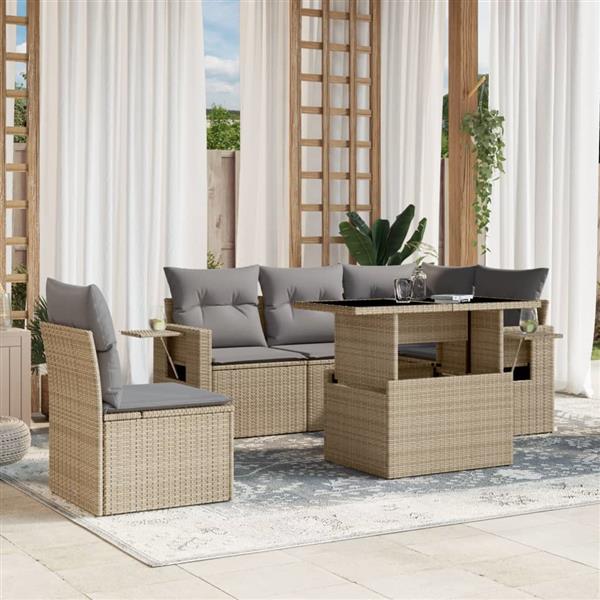 Grote foto vidaxl 6 delige loungeset met kussens poly rattan beige tuin en terras tuinmeubelen
