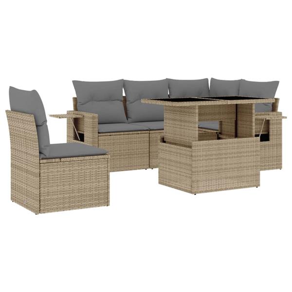 Grote foto vidaxl 6 delige loungeset met kussens poly rattan beige tuin en terras tuinmeubelen