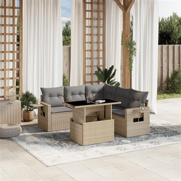 Grote foto vidaxl 6 delige loungeset met kussens poly rattan beige tuin en terras tuinmeubelen