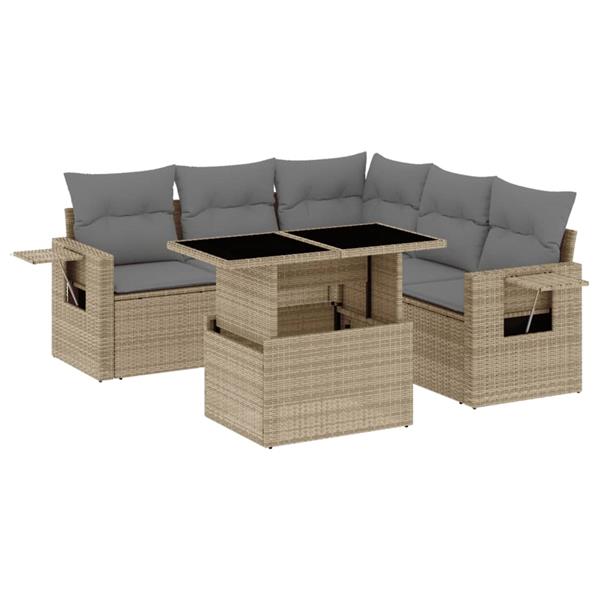 Grote foto vidaxl 6 delige loungeset met kussens poly rattan beige tuin en terras tuinmeubelen