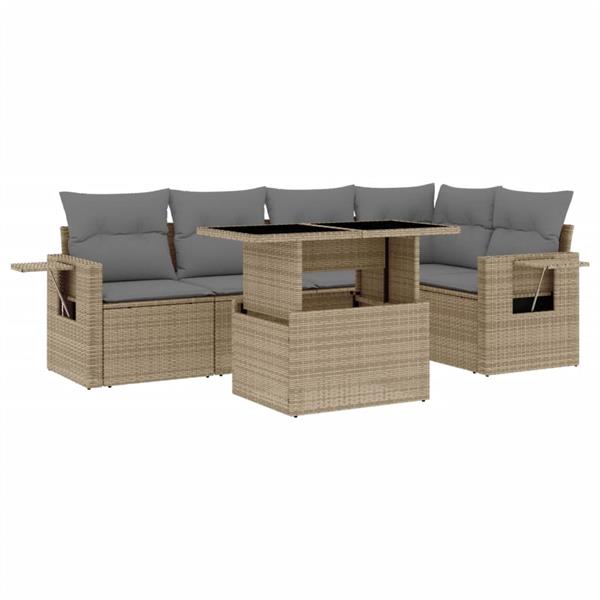 Grote foto vidaxl 6 delige loungeset met kussens poly rattan beige tuin en terras tuinmeubelen