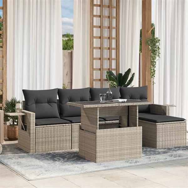 Grote foto vidaxl 6 delige loungeset met kussens poly rattan lichtgrijs tuin en terras tuinmeubelen