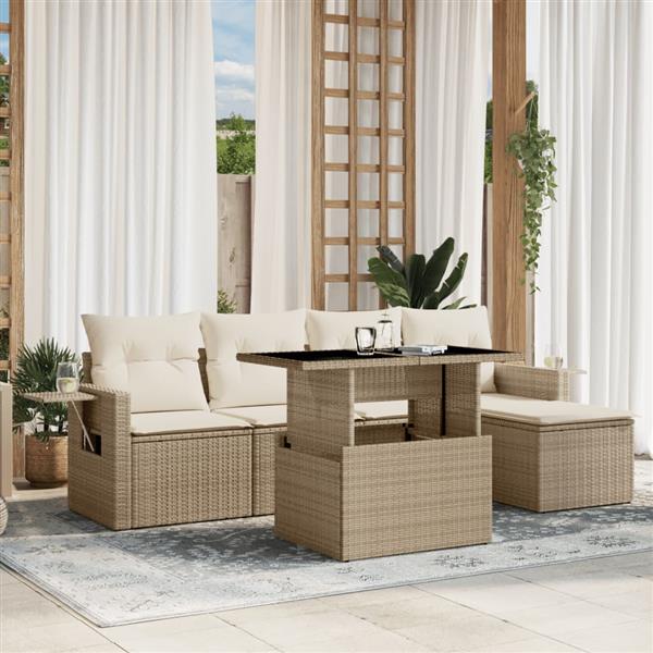 Grote foto vidaxl 6 delige loungeset met kussens poly rattan beige tuin en terras tuinmeubelen
