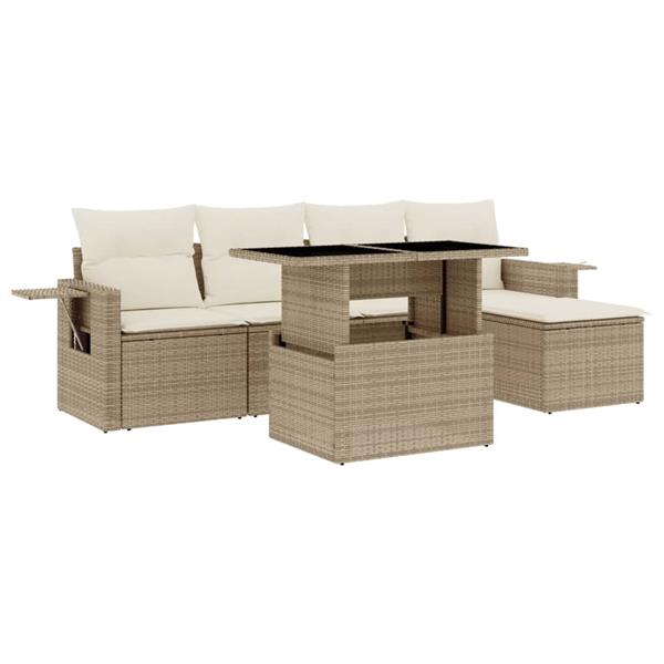 Grote foto vidaxl 6 delige loungeset met kussens poly rattan beige tuin en terras tuinmeubelen