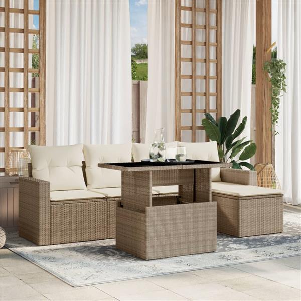 Grote foto vidaxl 6 delige loungeset met kussens poly rattan beige tuin en terras tuinmeubelen