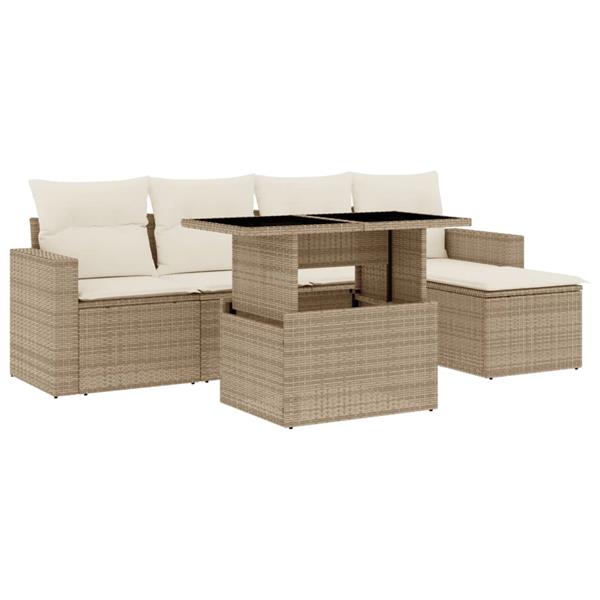 Grote foto vidaxl 6 delige loungeset met kussens poly rattan beige tuin en terras tuinmeubelen
