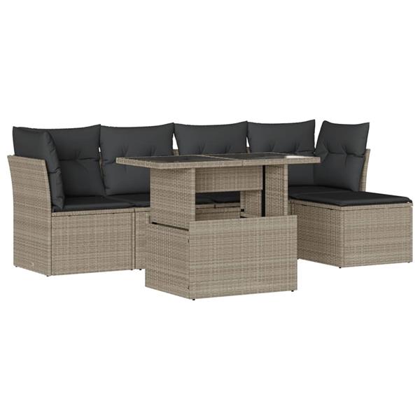 Grote foto vidaxl 6 delige loungeset met kussens poly rattan lichtgrijs tuin en terras tuinmeubelen