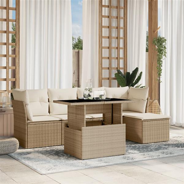 Grote foto vidaxl 6 delige loungeset met kussens poly rattan beige tuin en terras tuinmeubelen