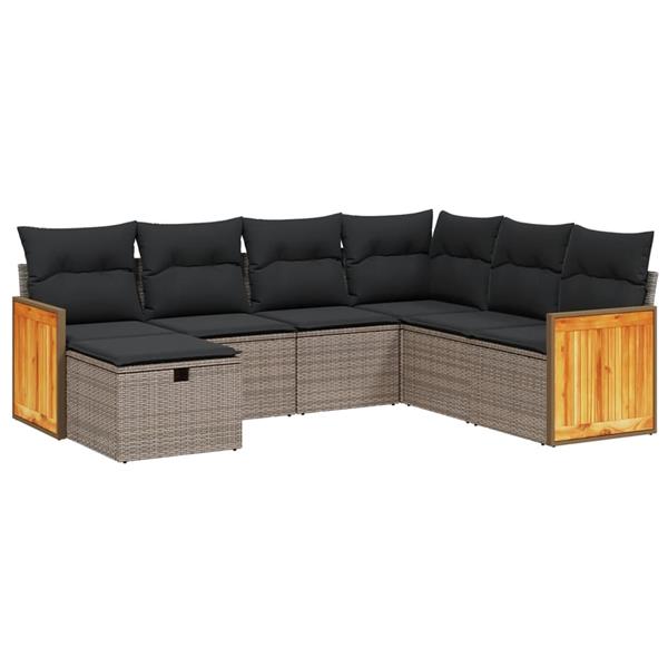 Grote foto vidaxl 7 delige loungeset met kussens poly rattan grijs tuin en terras tuinmeubelen