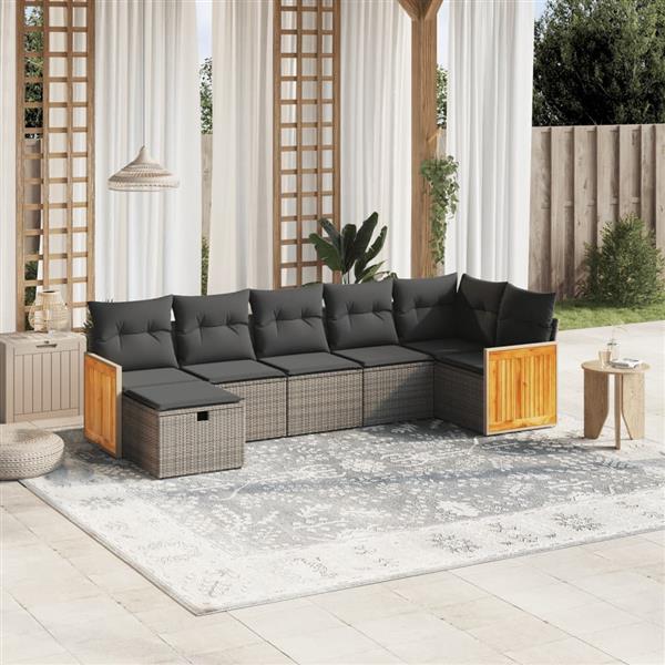 Grote foto vidaxl 7 delige loungeset met kussens poly rattan grijs tuin en terras tuinmeubelen