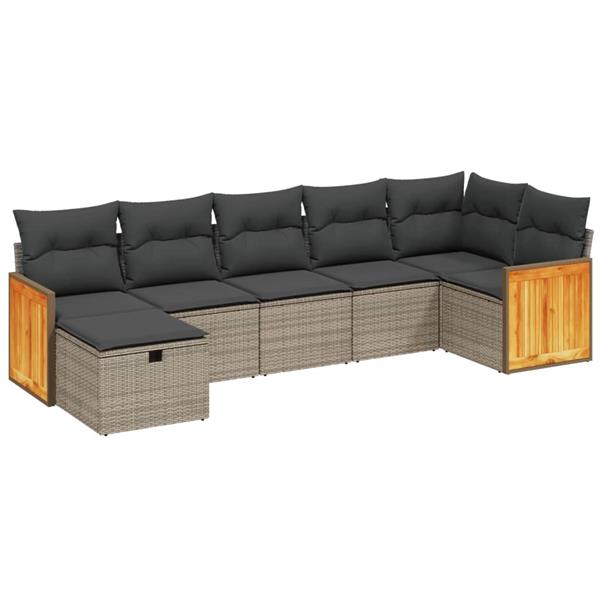 Grote foto vidaxl 7 delige loungeset met kussens poly rattan grijs tuin en terras tuinmeubelen