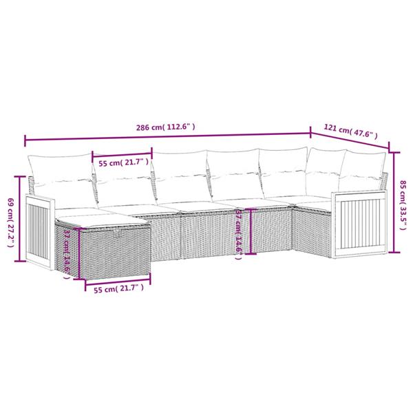 Grote foto vidaxl 7 delige loungeset met kussens poly rattan grijs tuin en terras tuinmeubelen