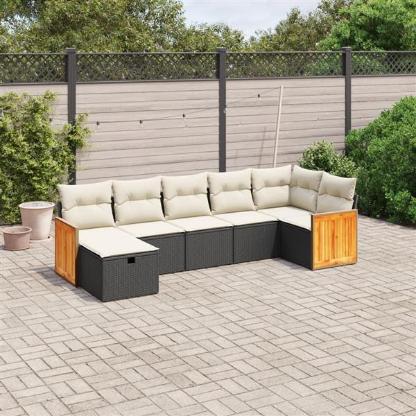 Grote foto vidaxl 7 delige loungeset met kussens poly rattan zwart tuin en terras tuinmeubelen
