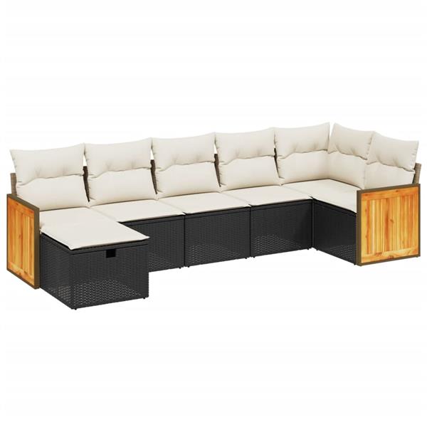 Grote foto vidaxl 7 delige loungeset met kussens poly rattan zwart tuin en terras tuinmeubelen