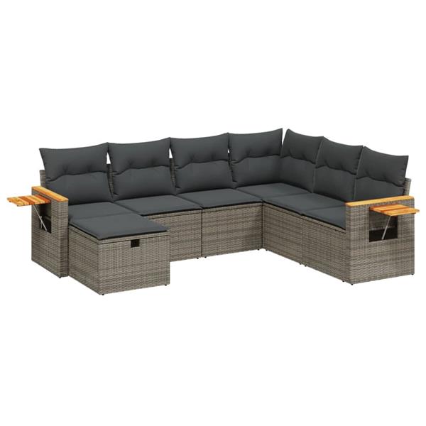 Grote foto vidaxl 7 delige loungeset met kussens poly rattan grijs tuin en terras tuinmeubelen