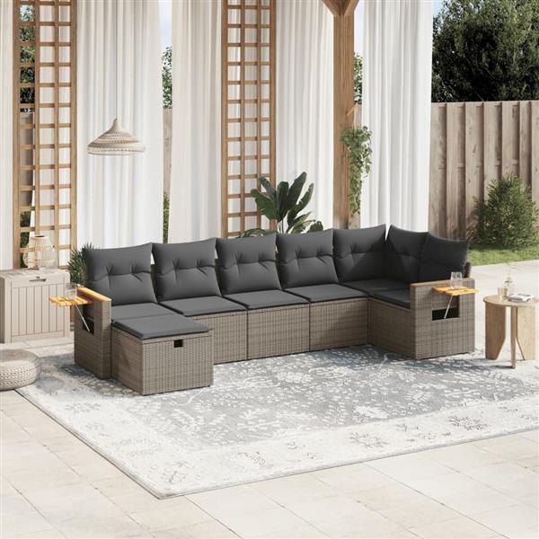 Grote foto vidaxl 7 delige loungeset met kussens poly rattan grijs tuin en terras tuinmeubelen