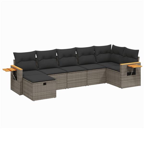 Grote foto vidaxl 7 delige loungeset met kussens poly rattan grijs tuin en terras tuinmeubelen