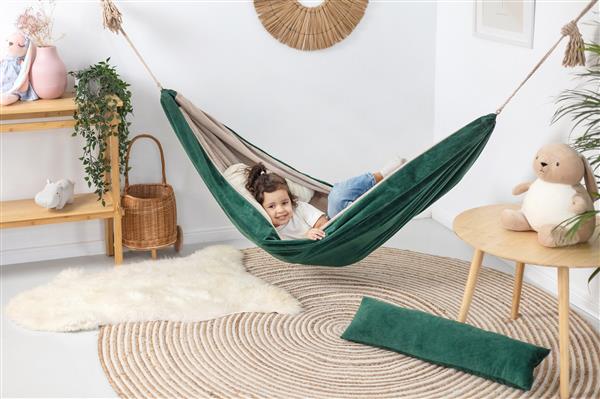 Grote foto luxe hangmat velvet emerald beige emerald kinderen en baby complete kinderkamers