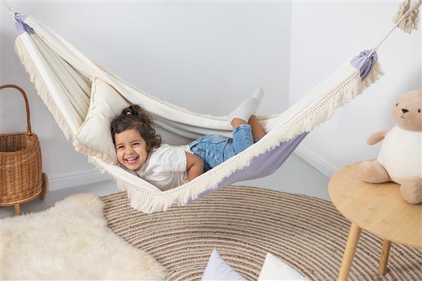 Grote foto luxe hangmat lila met franjes lila kinderen en baby complete kinderkamers