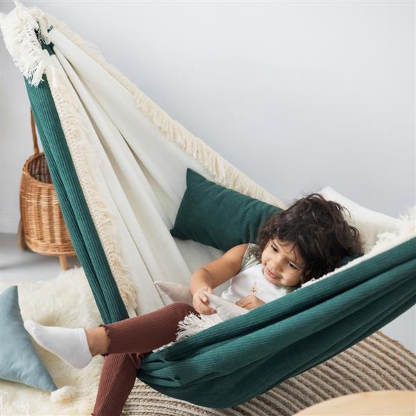 Grote foto luxe hangmat emerald met franjes corduroy emerald kinderen en baby complete kinderkamers