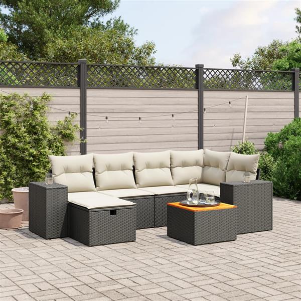 Grote foto vidaxl 7 delige loungeset met kussens poly rattan zwart tuin en terras tuinmeubelen