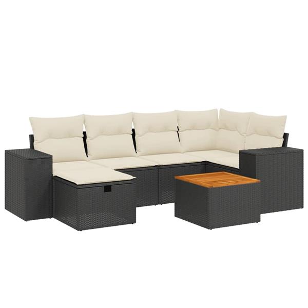 Grote foto vidaxl 7 delige loungeset met kussens poly rattan zwart tuin en terras tuinmeubelen