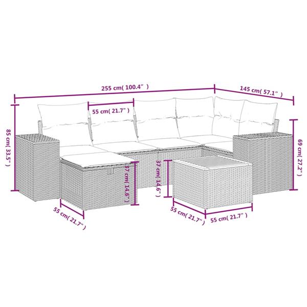 Grote foto vidaxl 7 delige loungeset met kussens poly rattan zwart tuin en terras tuinmeubelen