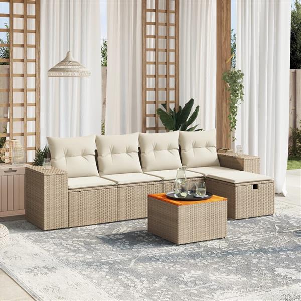 Grote foto vidaxl 6 delige loungeset met kussens poly rattan beige tuin en terras tuinmeubelen