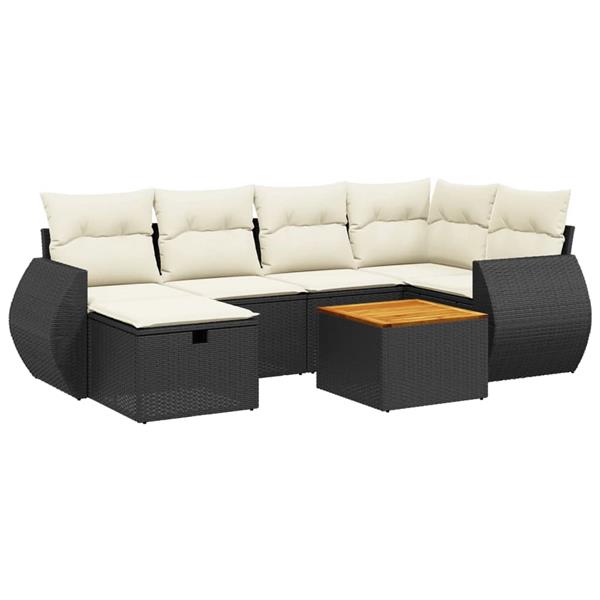 Grote foto vidaxl 7 delige loungeset met kussens poly rattan zwart tuin en terras tuinmeubelen