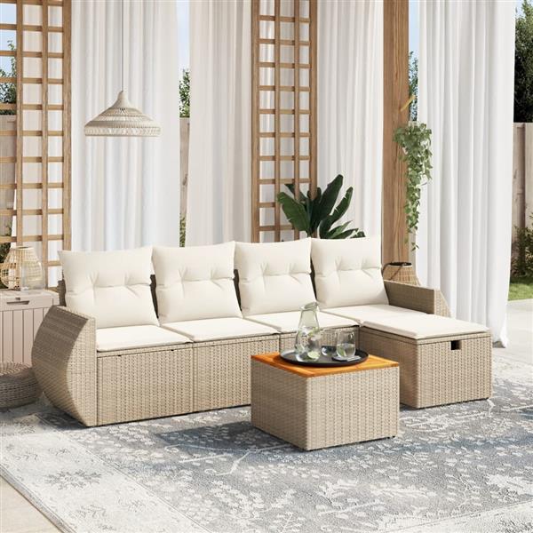 Grote foto vidaxl 6 delige loungeset met kussens poly rattan beige tuin en terras tuinmeubelen