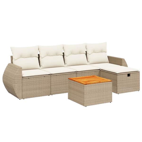 Grote foto vidaxl 6 delige loungeset met kussens poly rattan beige tuin en terras tuinmeubelen