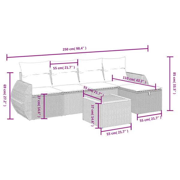 Grote foto vidaxl 6 delige loungeset met kussens poly rattan beige tuin en terras tuinmeubelen