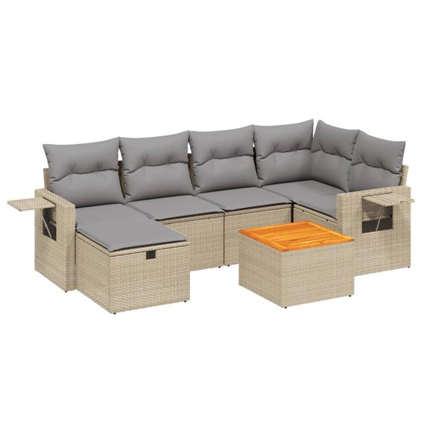 Grote foto vidaxl 7 delige loungeset met kussens poly rattan gemengd beige tuin en terras tuinmeubelen