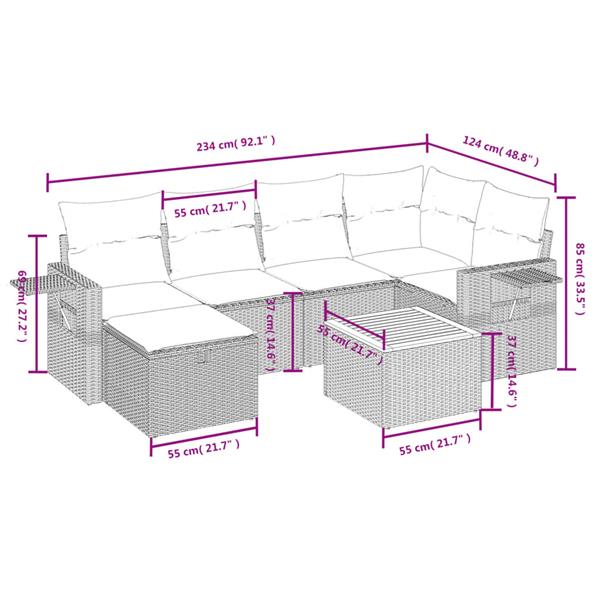 Grote foto vidaxl 7 delige loungeset met kussens poly rattan gemengd beige tuin en terras tuinmeubelen