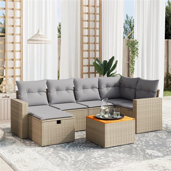 Grote foto vidaxl 7 delige loungeset met kussens poly rattan gemengd beige tuin en terras tuinmeubelen