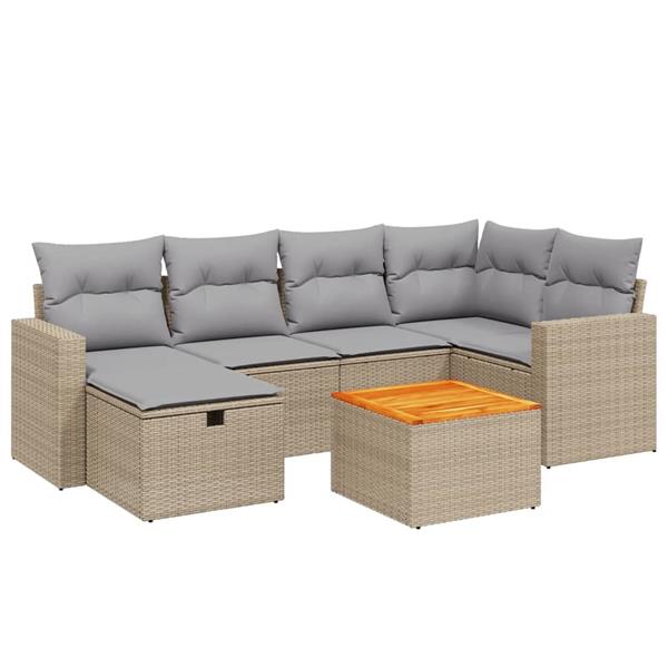 Grote foto vidaxl 7 delige loungeset met kussens poly rattan gemengd beige tuin en terras tuinmeubelen