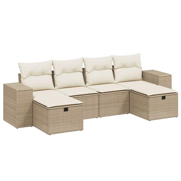 Grote foto vidaxl 6 delige loungeset met kussens poly rattan beige tuin en terras tuinmeubelen