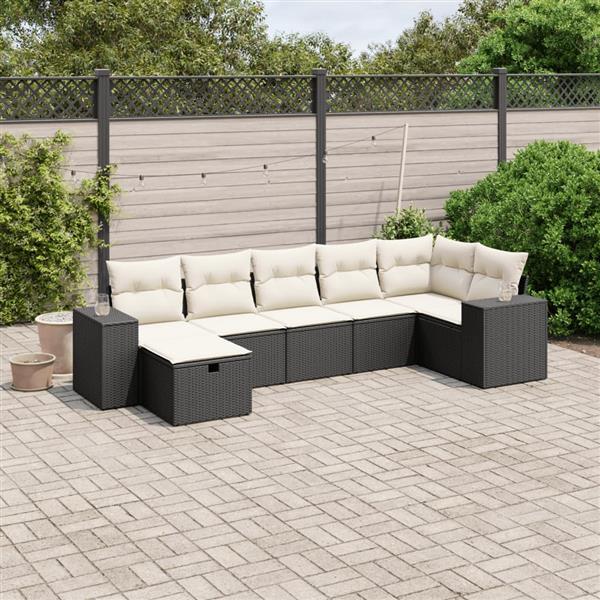 Grote foto vidaxl 7 delige loungeset met kussens poly rattan zwart tuin en terras tuinmeubelen