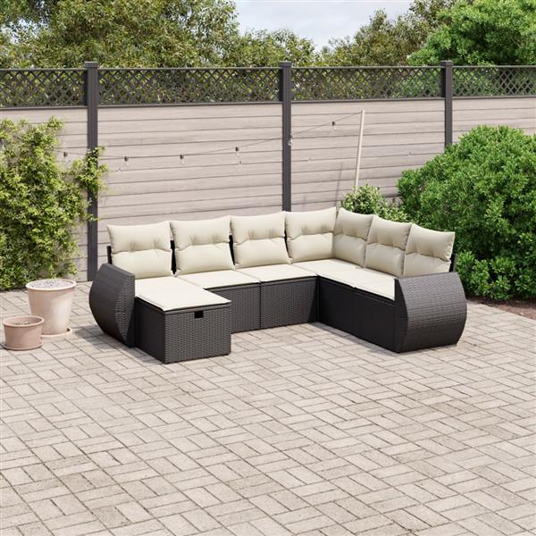 Grote foto vidaxl 7 delige loungeset met kussens poly rattan zwart tuin en terras tuinmeubelen